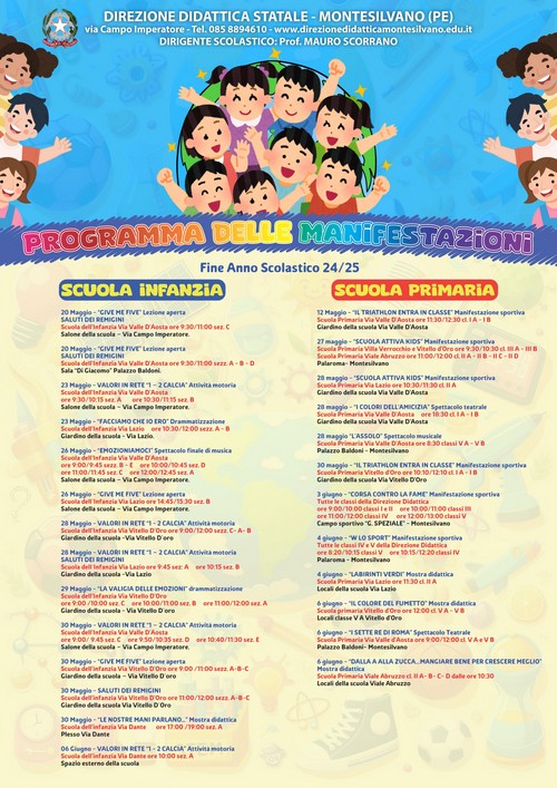 programma delle manifestazioni di fine anno scolastico